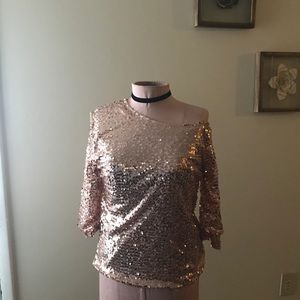 Rose Gold Sequin Off the Shoulder Top